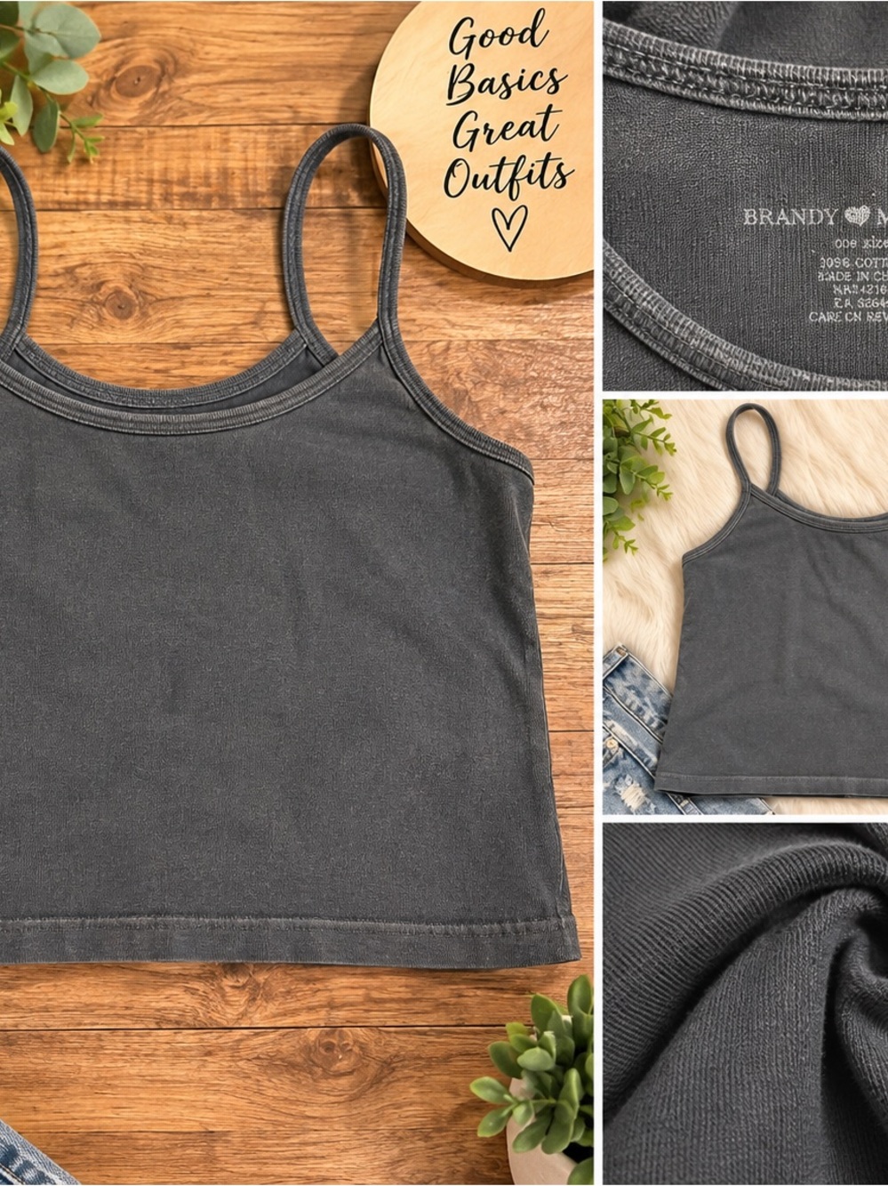Brandy Melville Charcoal Gray Ribbed Spaghetti Strap Cami